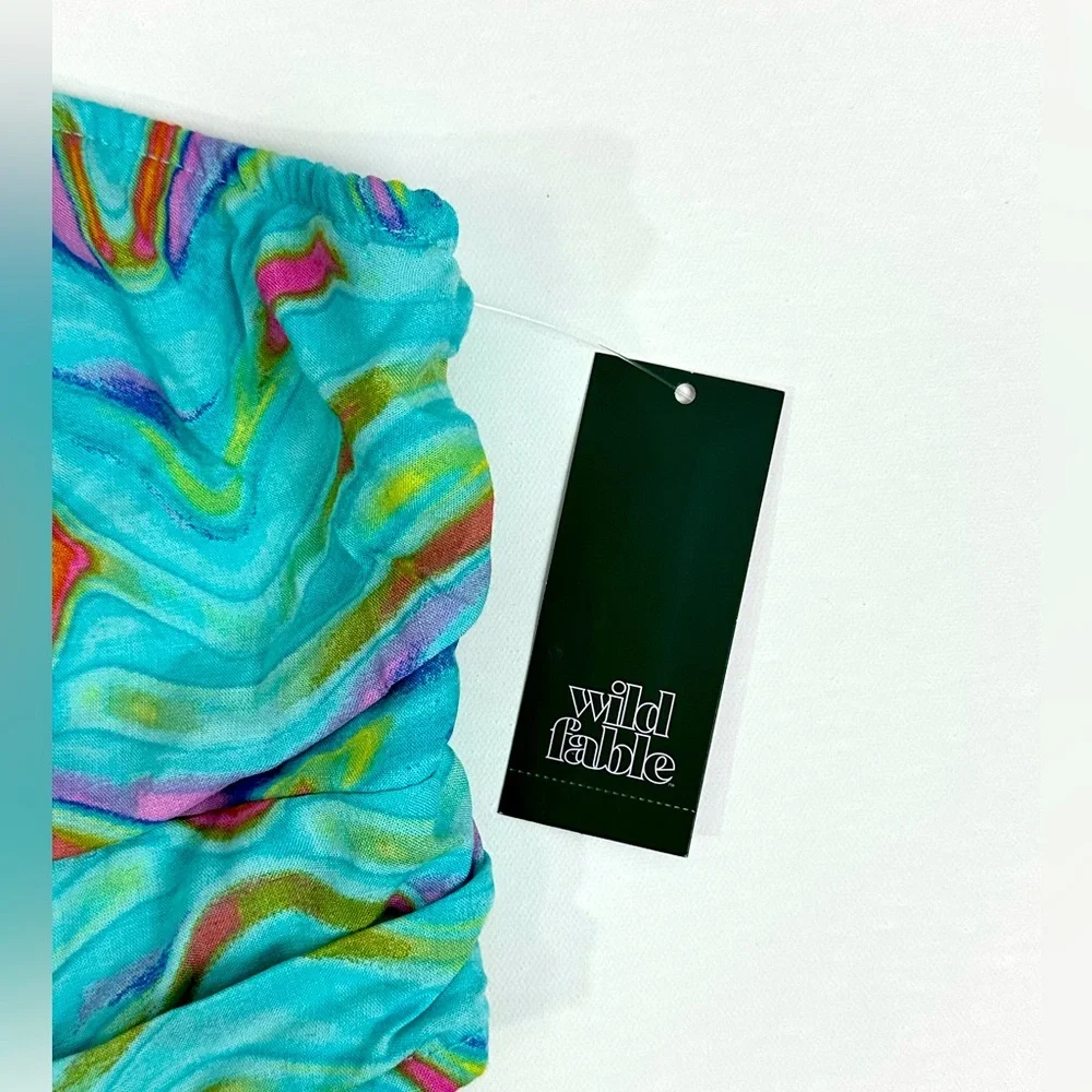 Wild fable Aqua Blue Swirl Keyhole Halter Bandeau Top Elastic Back XXL